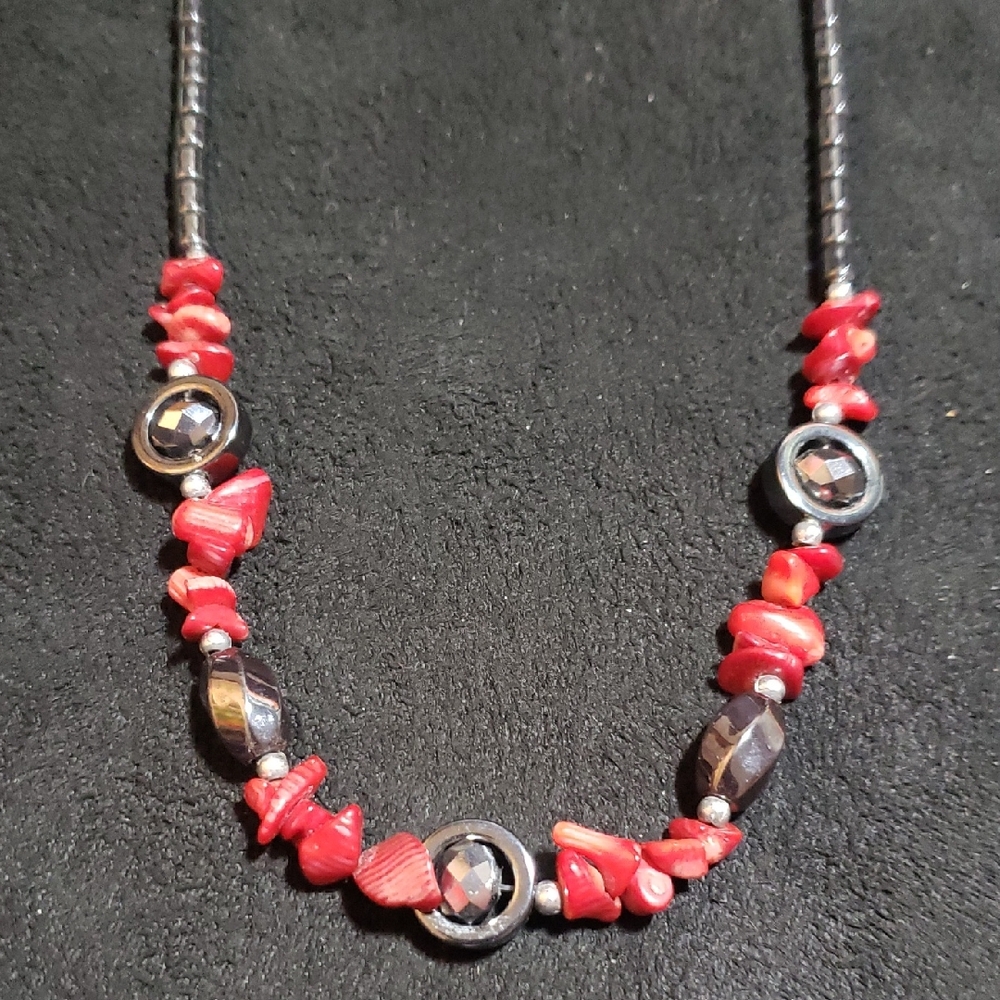 Elegant Red and Hematite Beaded Necklace